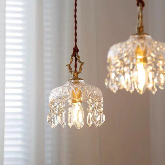 Lámpara colgante de cristal con flores vintage