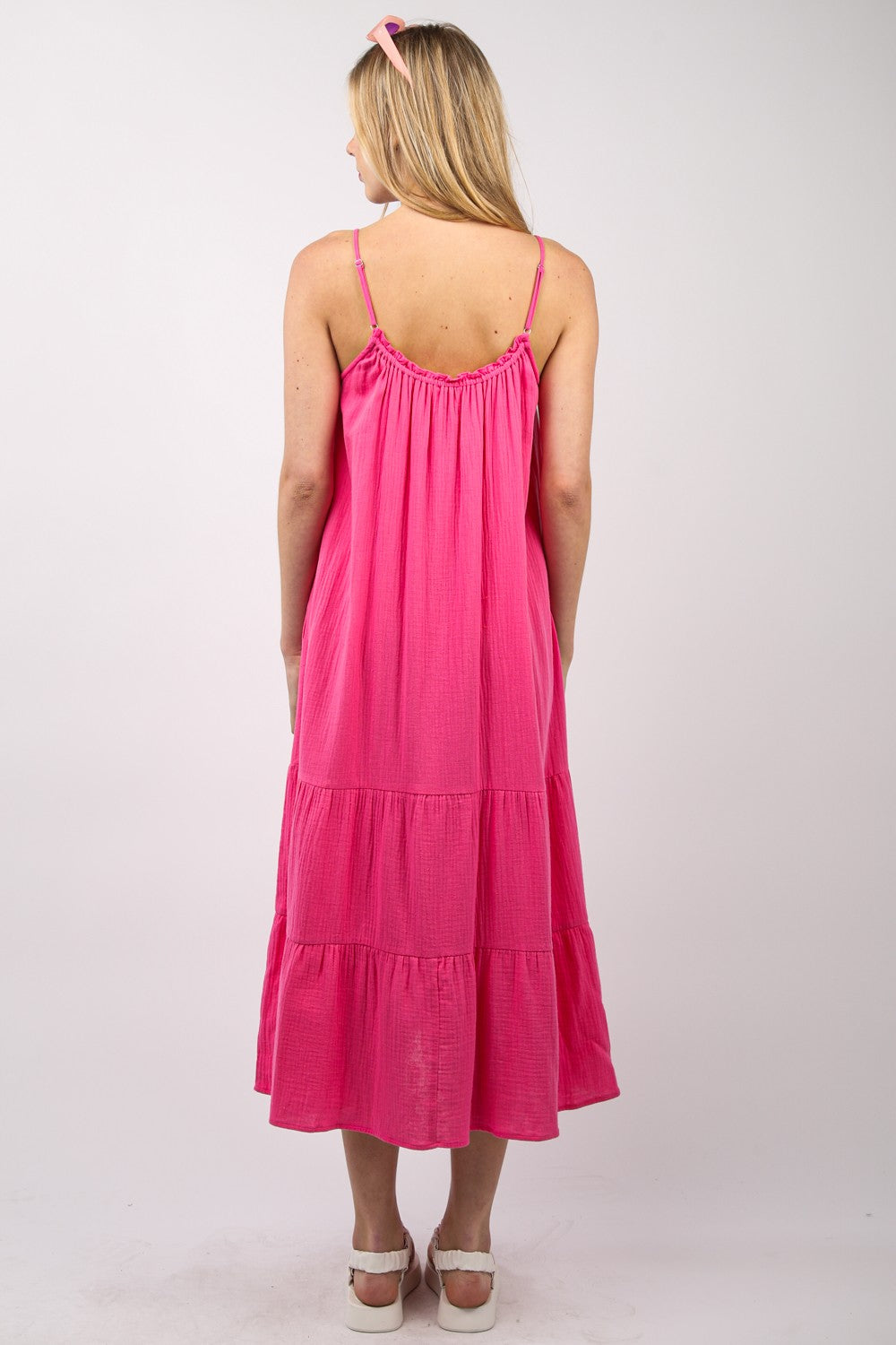 Cotton Gauze Ruffled A-Line Midi Cami Dress