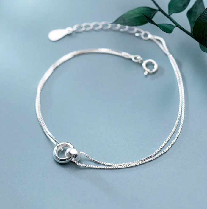 Solid Silver Double Ball Hoop Bracelet