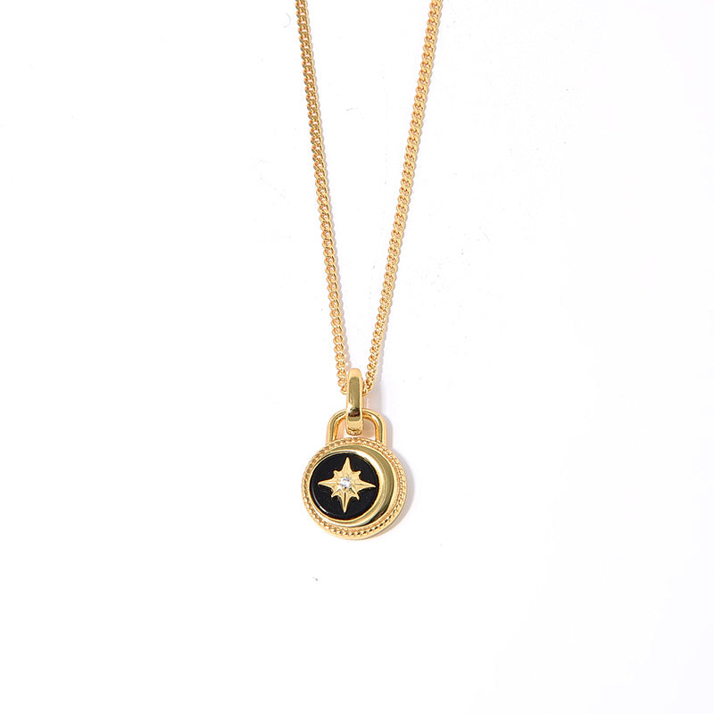 Clytia Love Moon And Stars Necklace,925 Silver, 18k Gold Plated,Black Onyx
