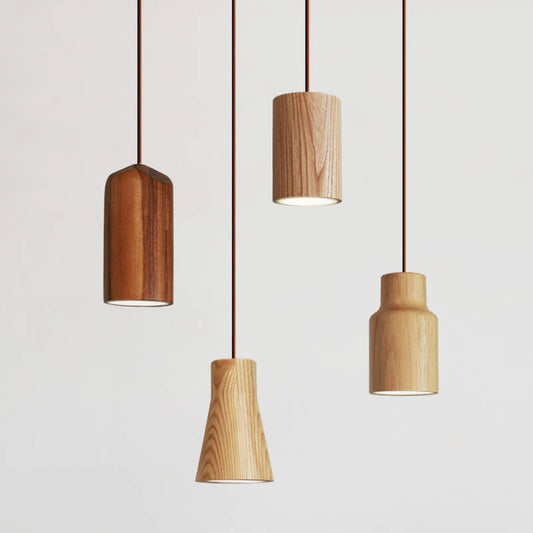 Lámpara colgante pequeña cilíndrica de madera minimalista