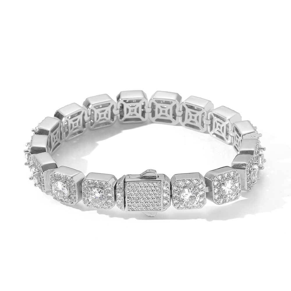 Clustered Tennis Bracelet in White Gold -10mm