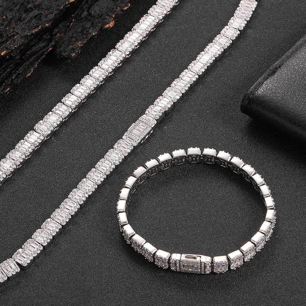Baguette tennisarmbånd – hvitt gull, 8mm