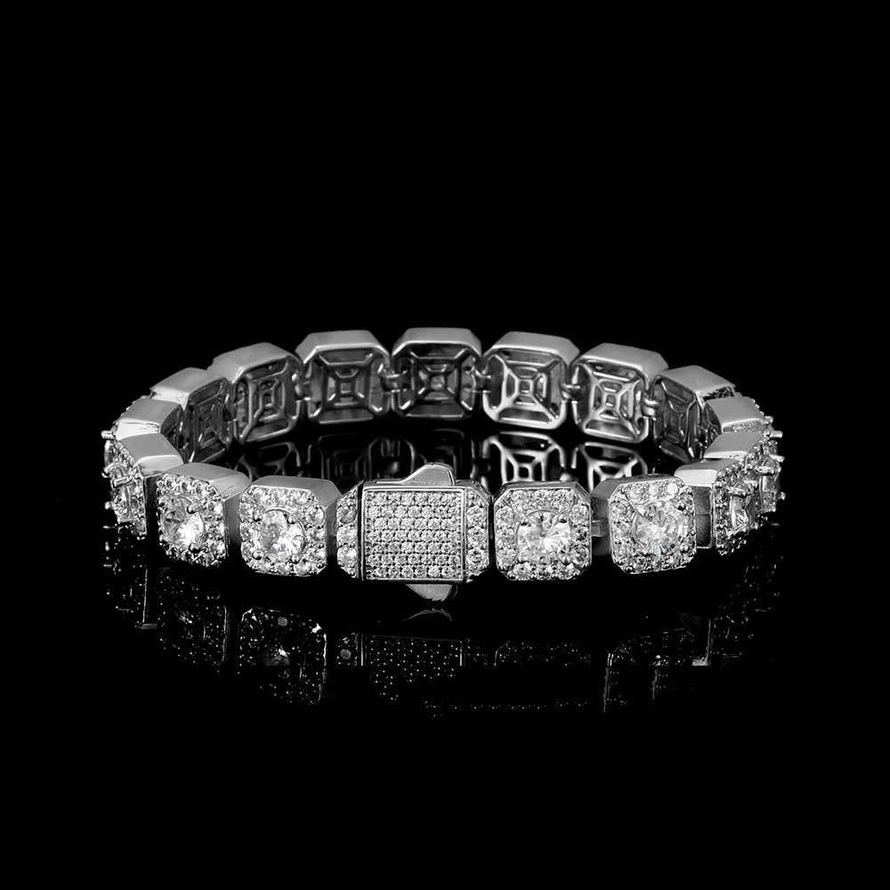 Clustered Tennis Bracelet in White Gold -10mm