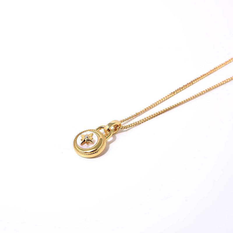 Clytia Love Moon And Stars Necklace,925 Silver, 18k Gold Plated,White Mother-Of-Pearl