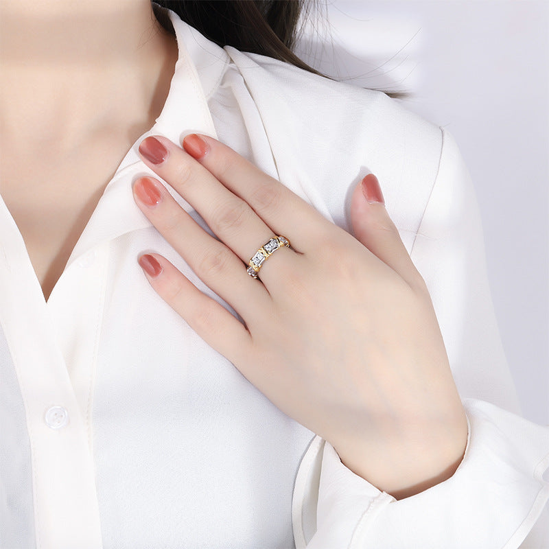 Clytia Love Geometric Shape Ring,925 Silver,Inlaid With Imitation Diamonds
