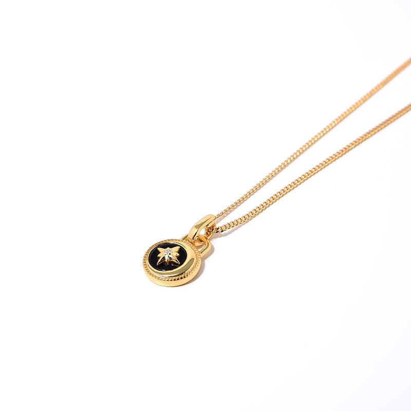 Clytia Love Moon And Stars Necklace,925 Silver, 18k Gold Plated,Black Onyx