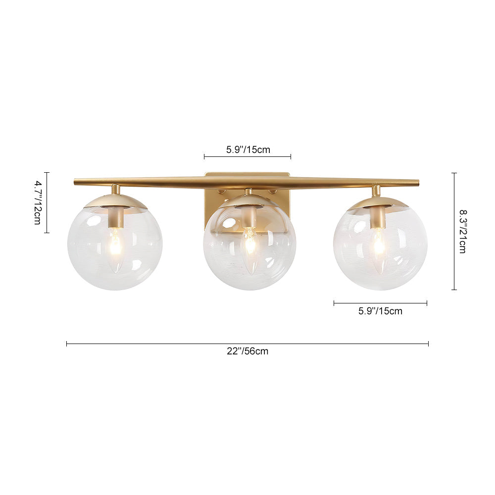 Lámpara de tocador minimalista de 3 luces doradas regulables