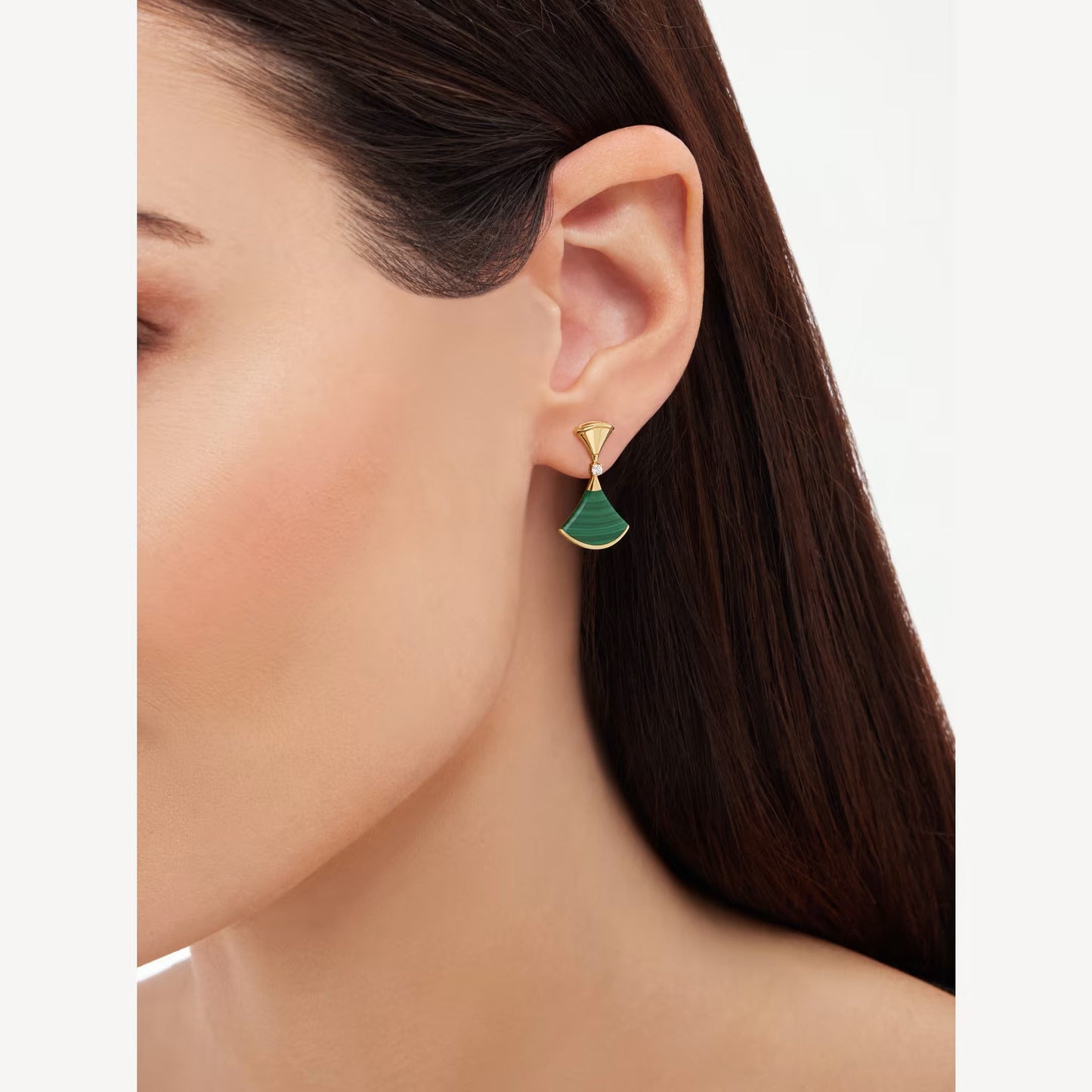 Clytia Love Divas'Dream Earring,925 Silver,18k Yellow Gold Plated,Green Agate