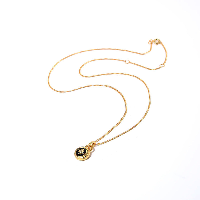 Clytia Love Moon And Stars Necklace,925 Silver, 18k Gold Plated,Black Onyx
