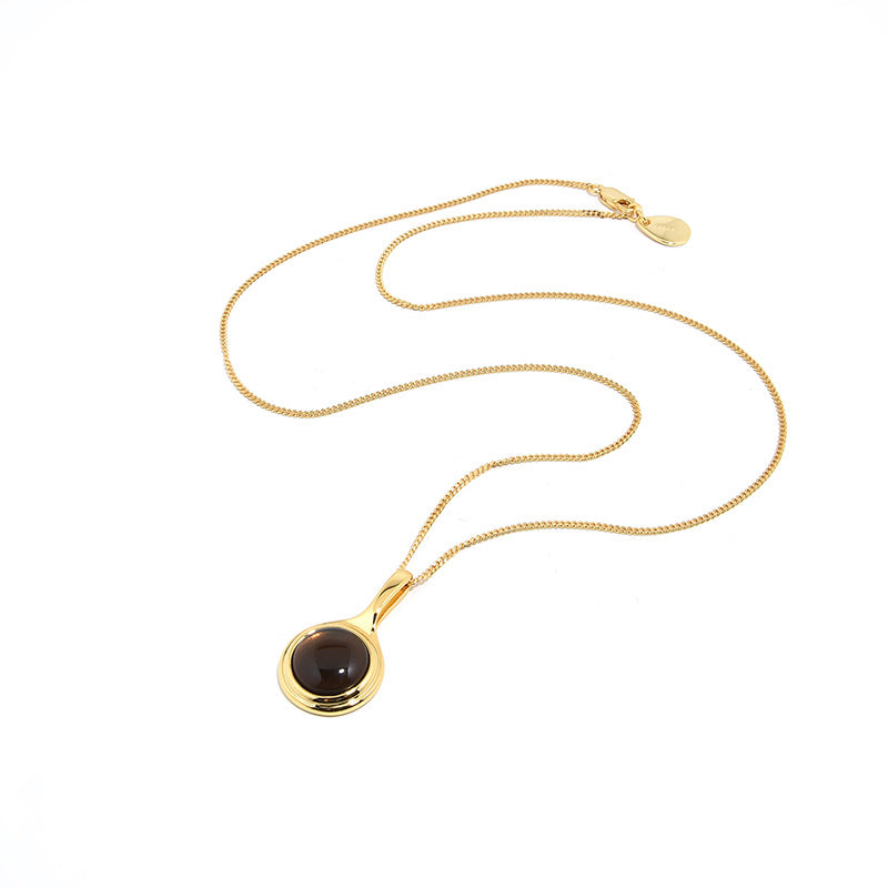 Clytia Love Natural Tea Crystal Long Necklace,925 Silver, 18k Gold Plated
