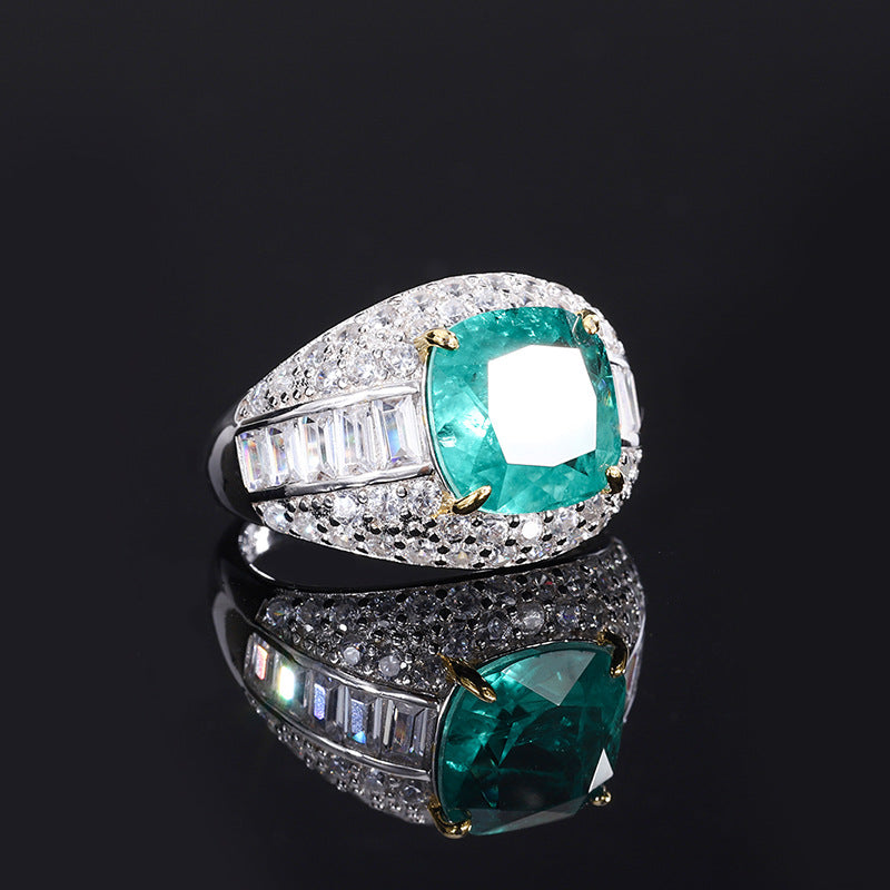 Clytia Love Imitation Emerald Gemstone Ring,925 Silver,Inlaid With Imitation Diamond