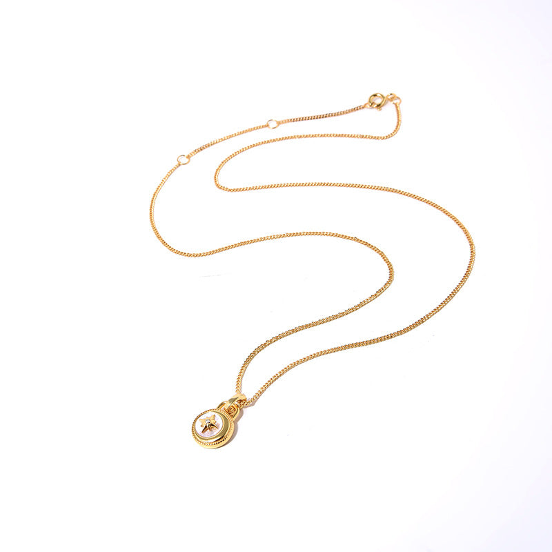 Clytia Love Moon And Stars Necklace,925 Silver, 18k Gold Plated,White Mother-Of-Pearl