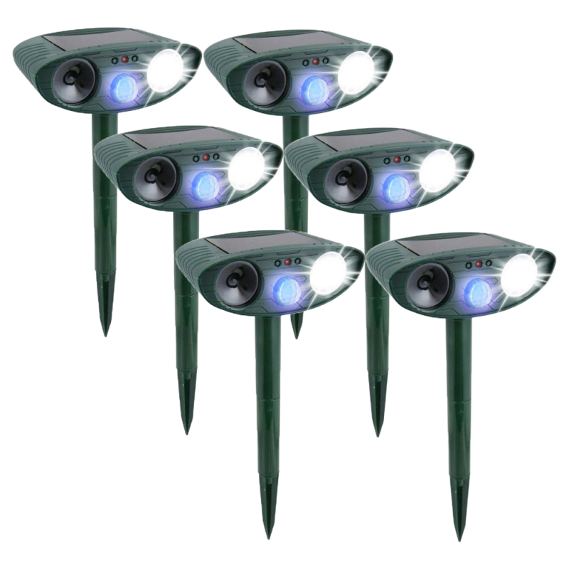 Repelente ultrasónico para conejos alimentado por energía solar – Protección humana para jardines con luz intermitente