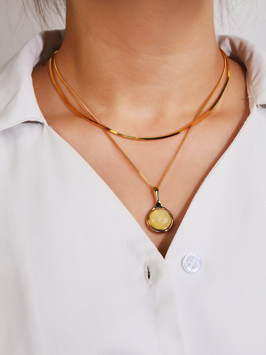 Clytia Love Natural Grape Stone Long Necklace,925 Silver, 18k Gold Plated
