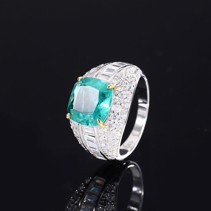 Clytia Love Imitation Emerald Gemstone Ring,925 Silver,Inlaid With Imitation Diamond