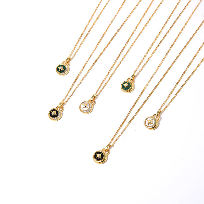 Clytia Love Moon And Stars Necklace,925 Silver, 18k Gold Plated,Black Onyx