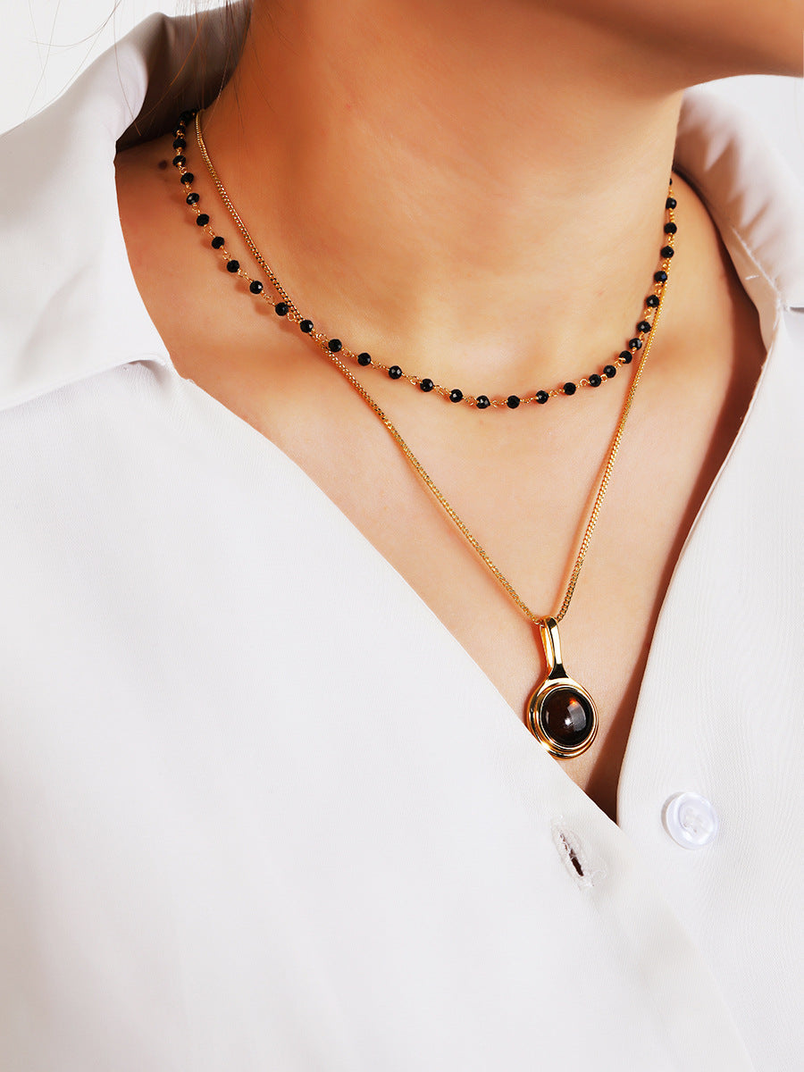 Clytia Love Natural Tea Crystal Long Necklace,925 Silver, 18k Gold Plated