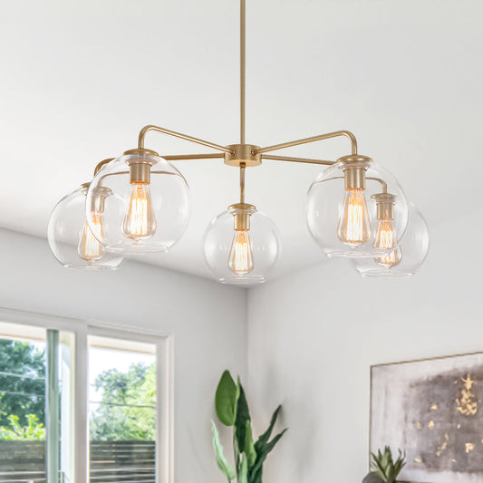 Moderno lampadario a 5 luci con globi in vetro soffiato a mano