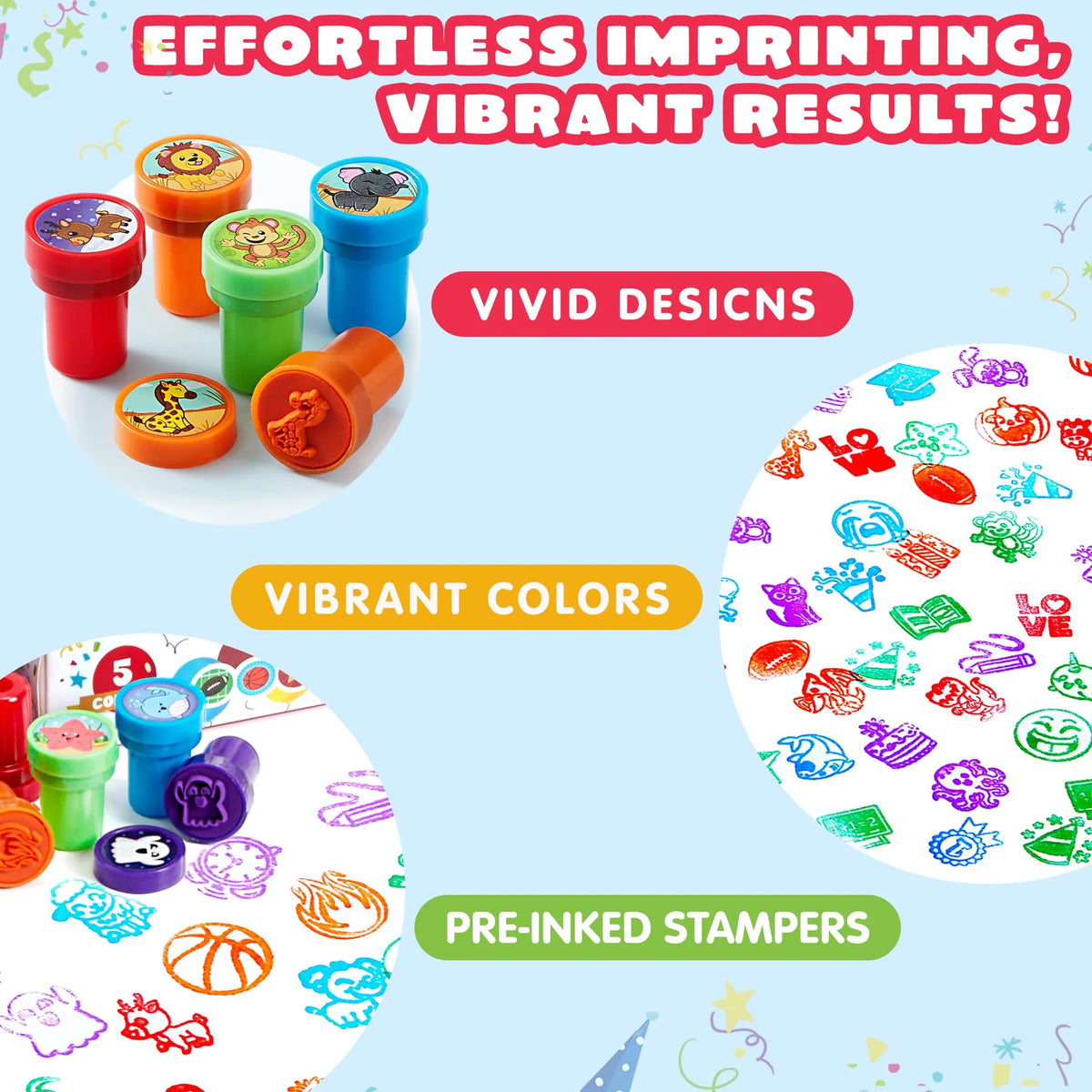 50Pcs Assorted Stamps for Kids Self-Ink Stamps with 50 Designs – Ventayo