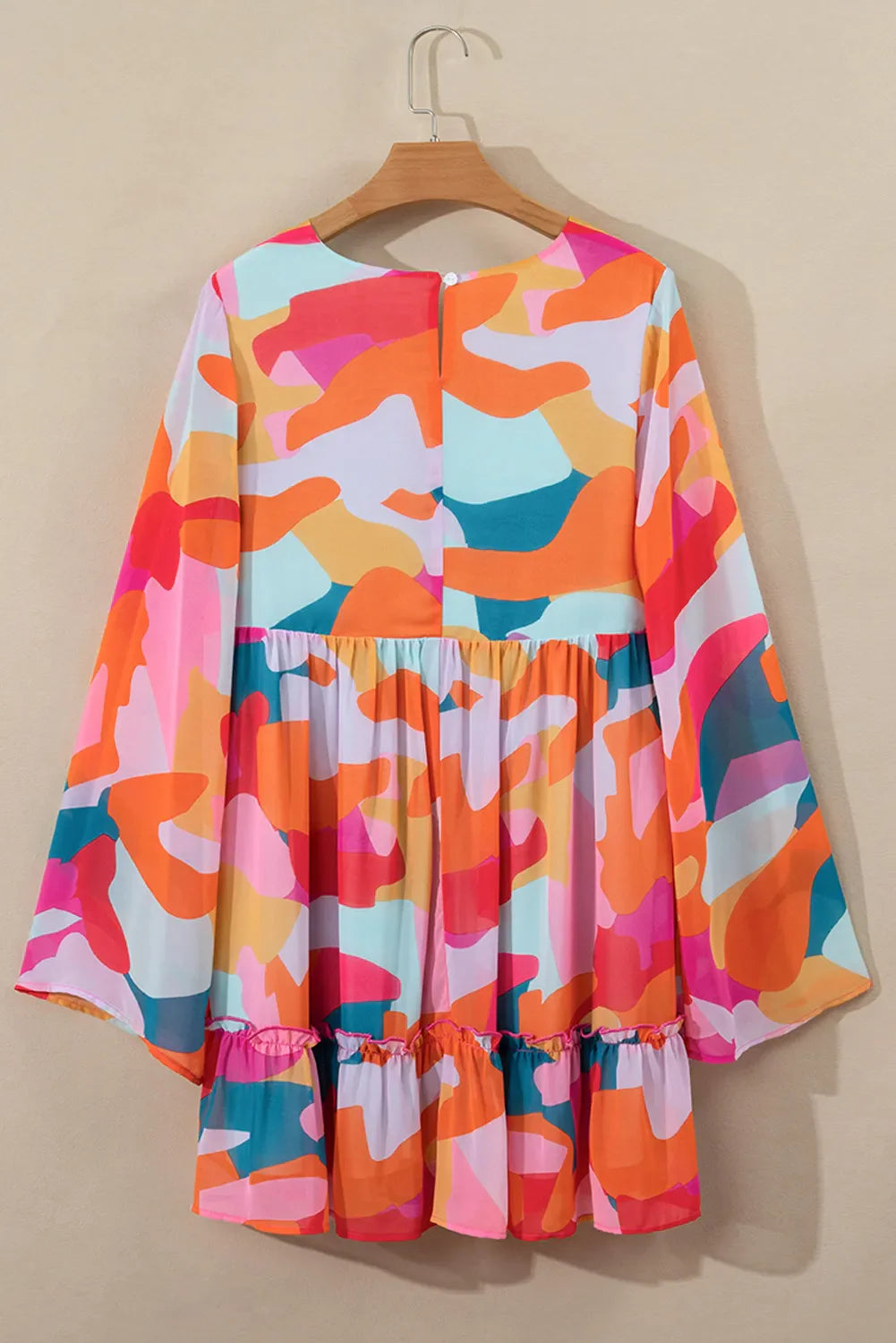 Color Block V-Neck Long Sleeve Shift Dress