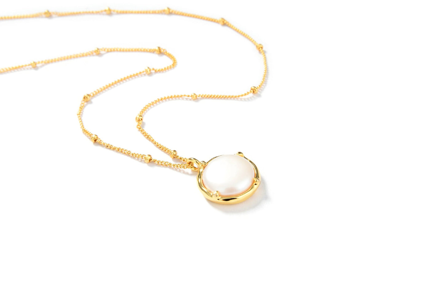 Baroque Button Pearl Necklace,925 Silver, 18k Gold Plated