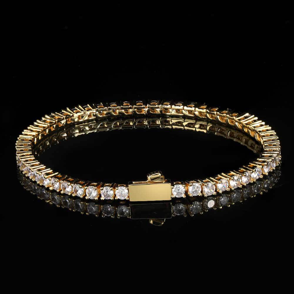 Pulsera de tenis con corte redondo – Oro amarillo, 3mm