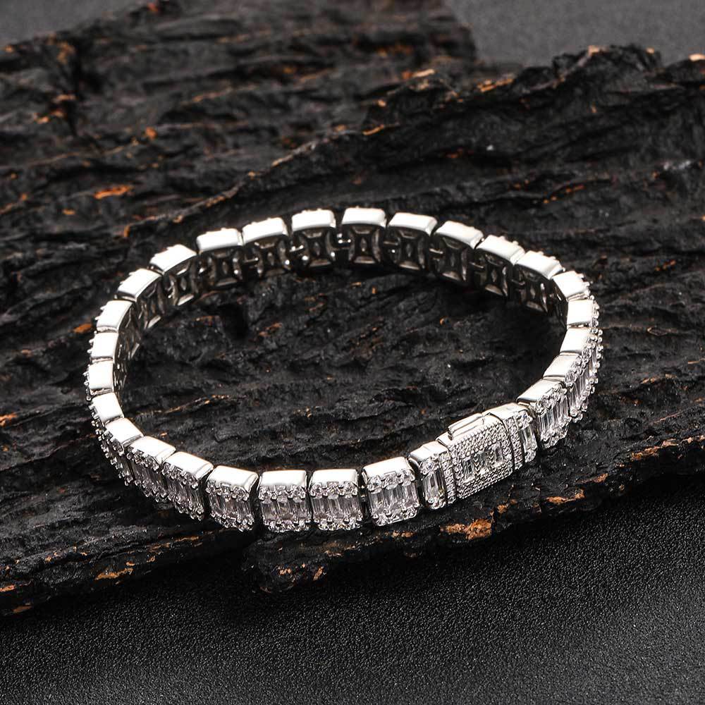 Baguette tennisarmbånd – hvitt gull, 8mm