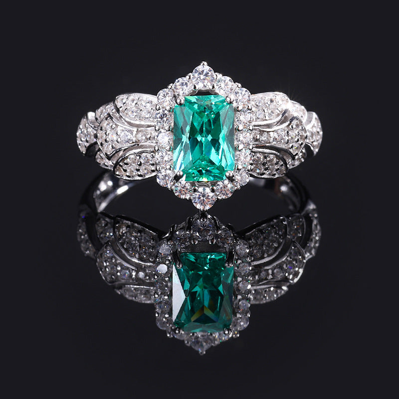 Square Stone Ring, 925 Silver with Tourmaline Accents