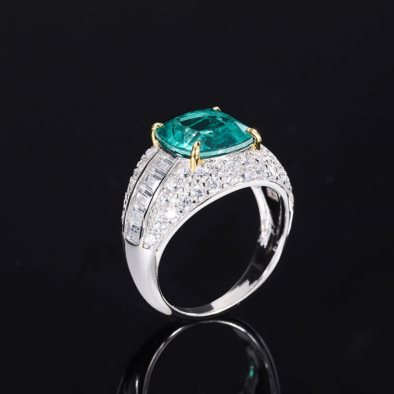 Clytia Love Imitation Emerald Gemstone Ring,925 Silver,Inlaid With Imitation Diamond