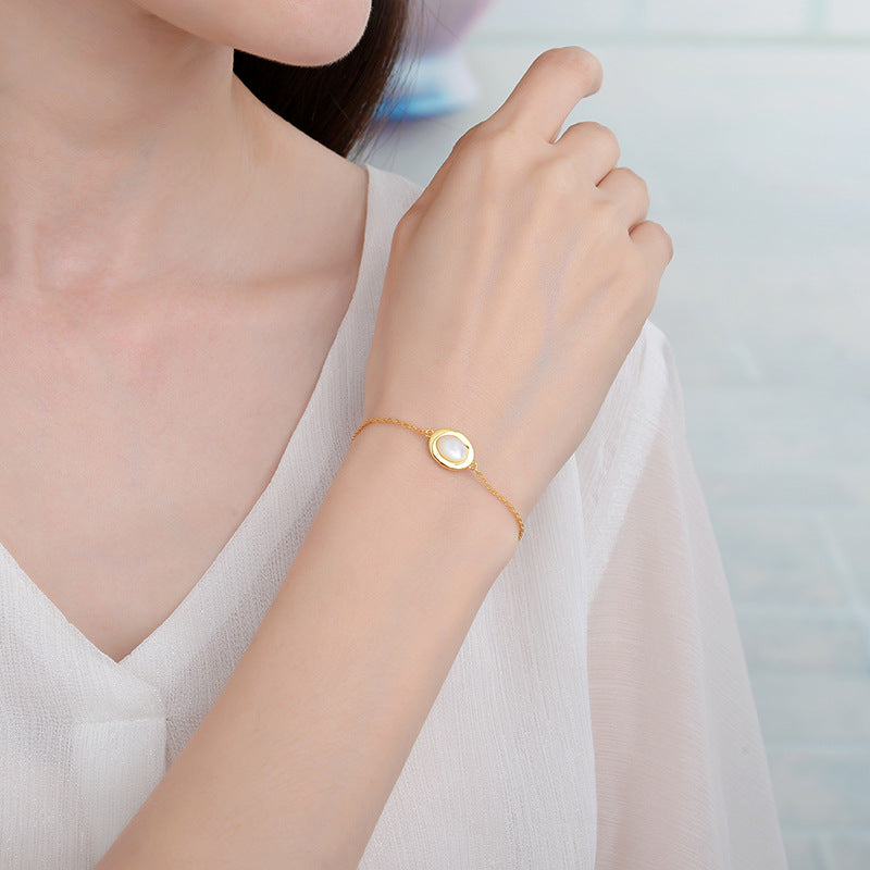 Natural Moonstone Bracelet – 925 Silver, 18k Yellow Gold Plated