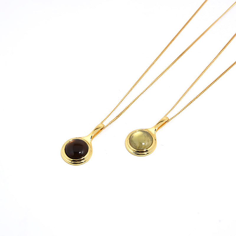 Clytia Love Natural Tea Crystal Long Necklace,925 Silver, 18k Gold Plated