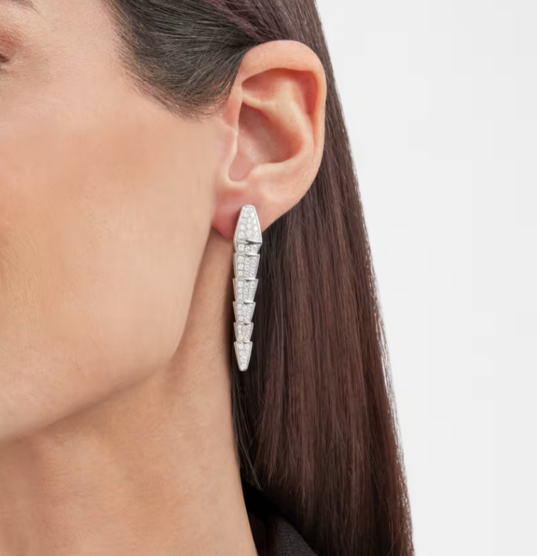 Clytia Love Serpenti viper earrings,925 Silver,18k White Gold Plated,Cubic Zircon Paved