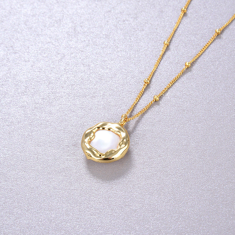 Baroque Button Pearl Necklace,925 Silver, 18k Gold Plated