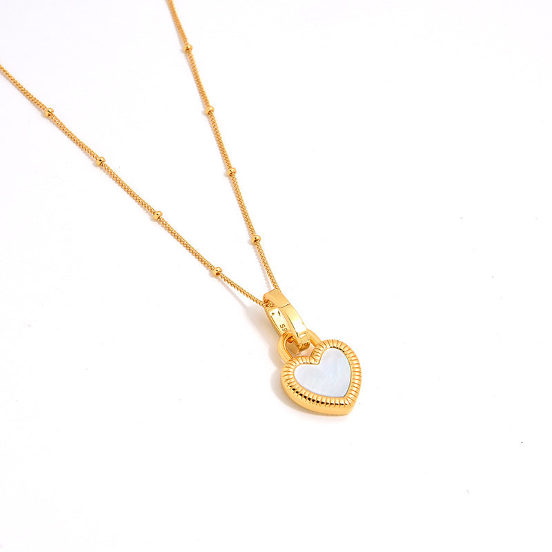 Heart Reversible Pendant Necklace, 925 Silver, 18k Gold Plated,Red Onyx And White Mother-Of-Pearl