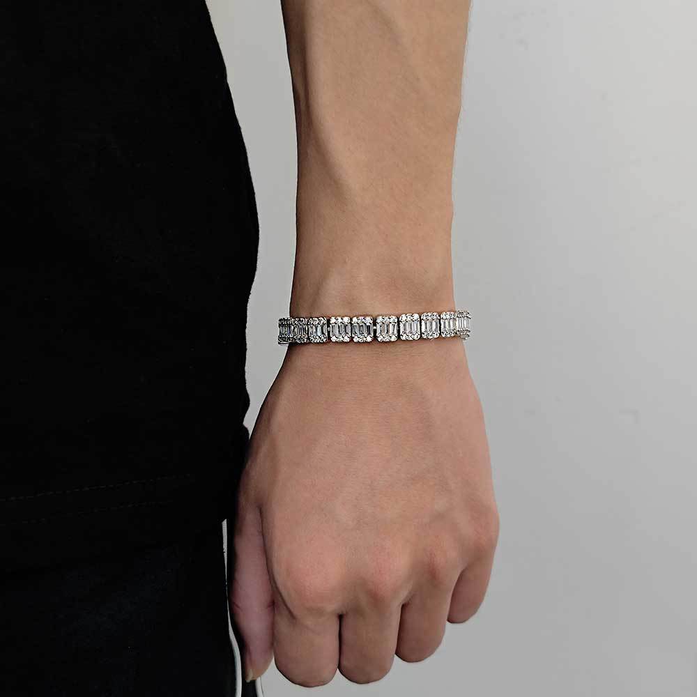 Baguette tennisarmbånd – hvitt gull, 8mm
