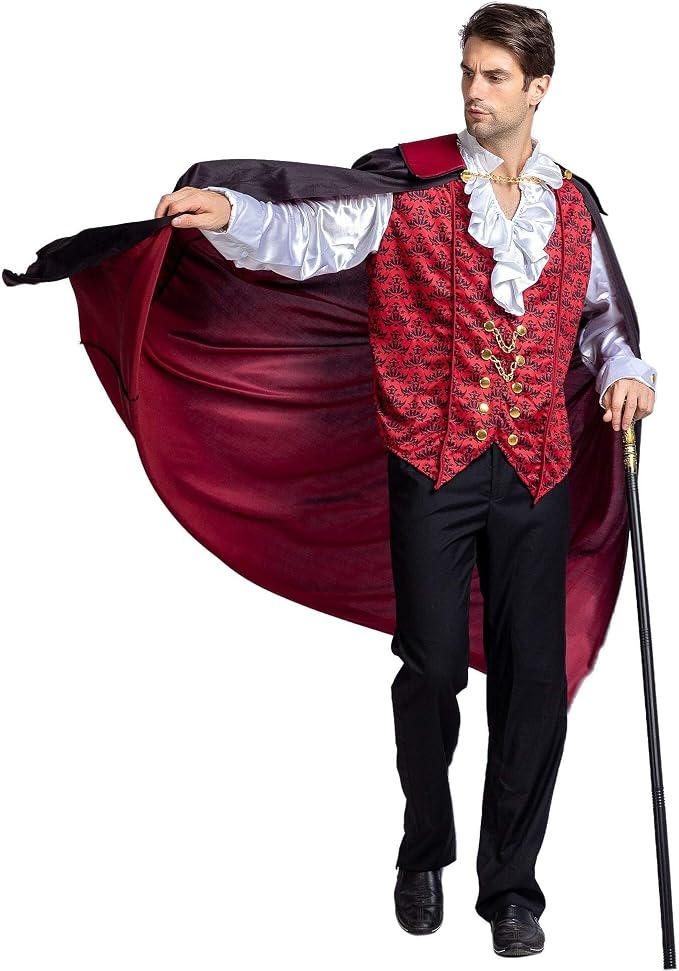 Men's Vampire Costume with Cape - Dracula Halloween Outfit – Ventayo