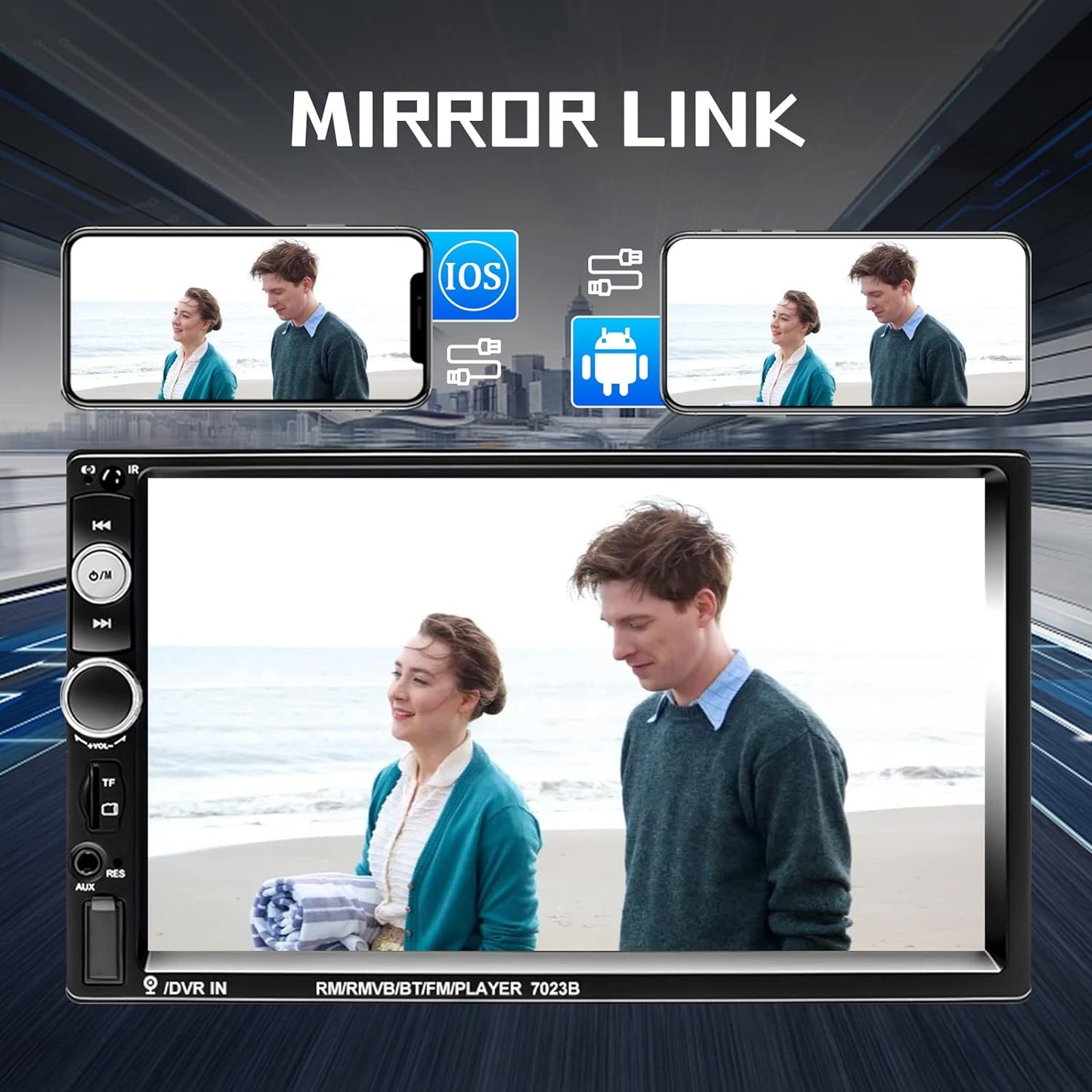 Double Din Car Stereo with Bluetooth, GPS Navigation & Backup Camera – 7" Touchscreen