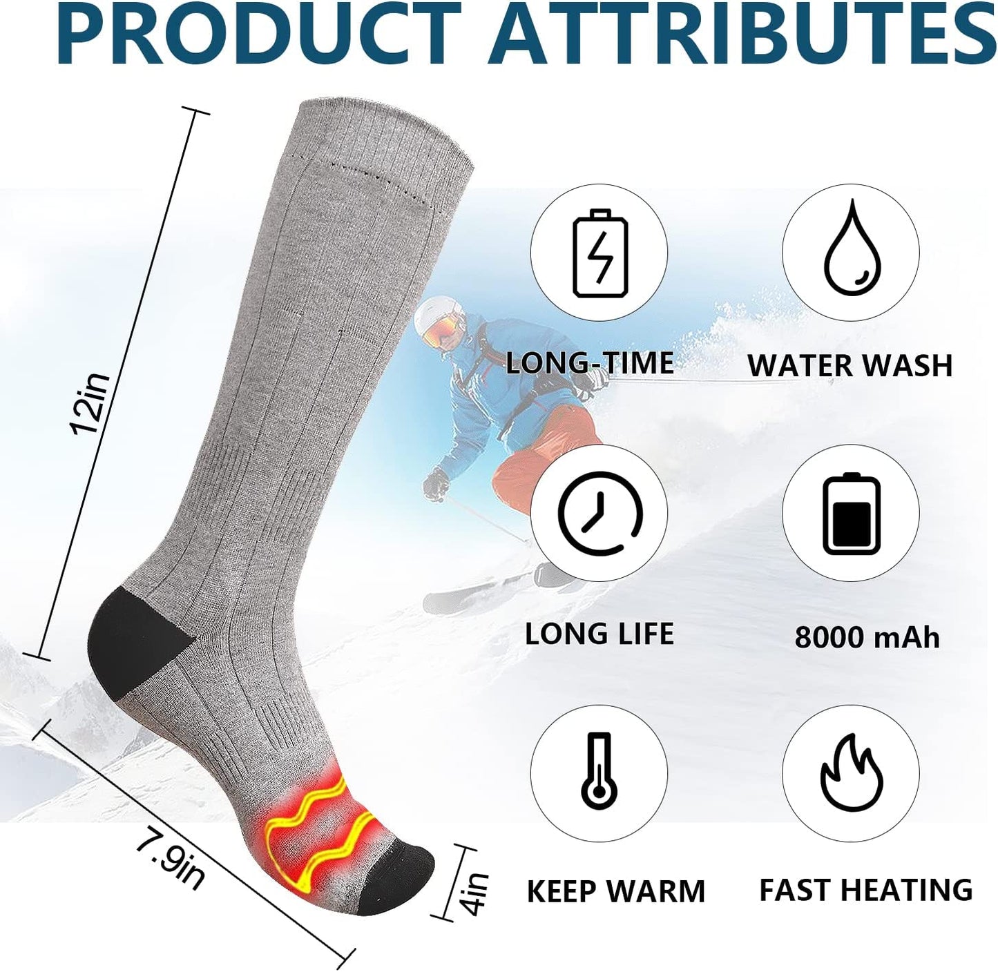 Electric Heated Socks for Men & Women – Rechargeable, Battery-Powered Thermal Socks for Winter, Outdoor Sports & Cold Weather Relief