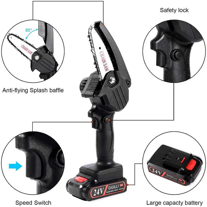 Geüpgradede 24V Mini Kettingzaag (Twee Batterijen)