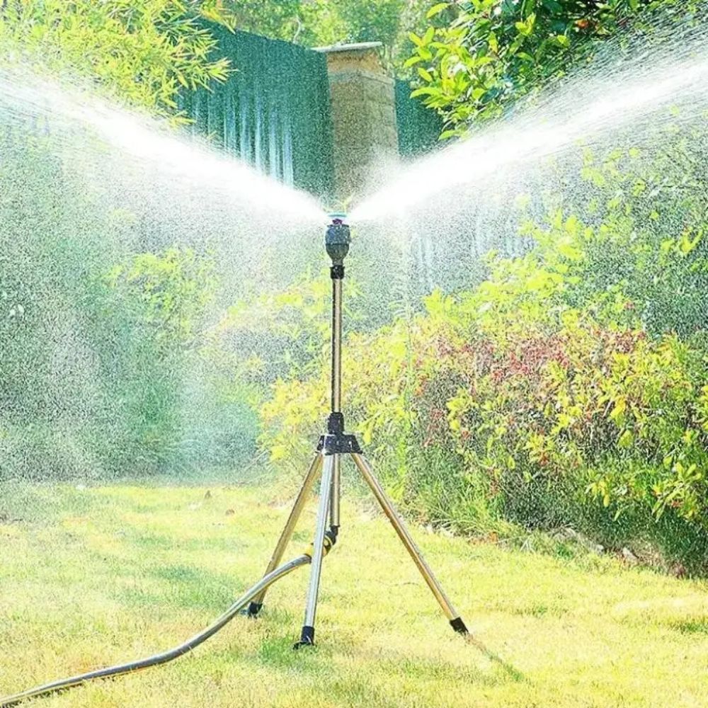 Rociador de jardín giratorio 360° con soporte trípode