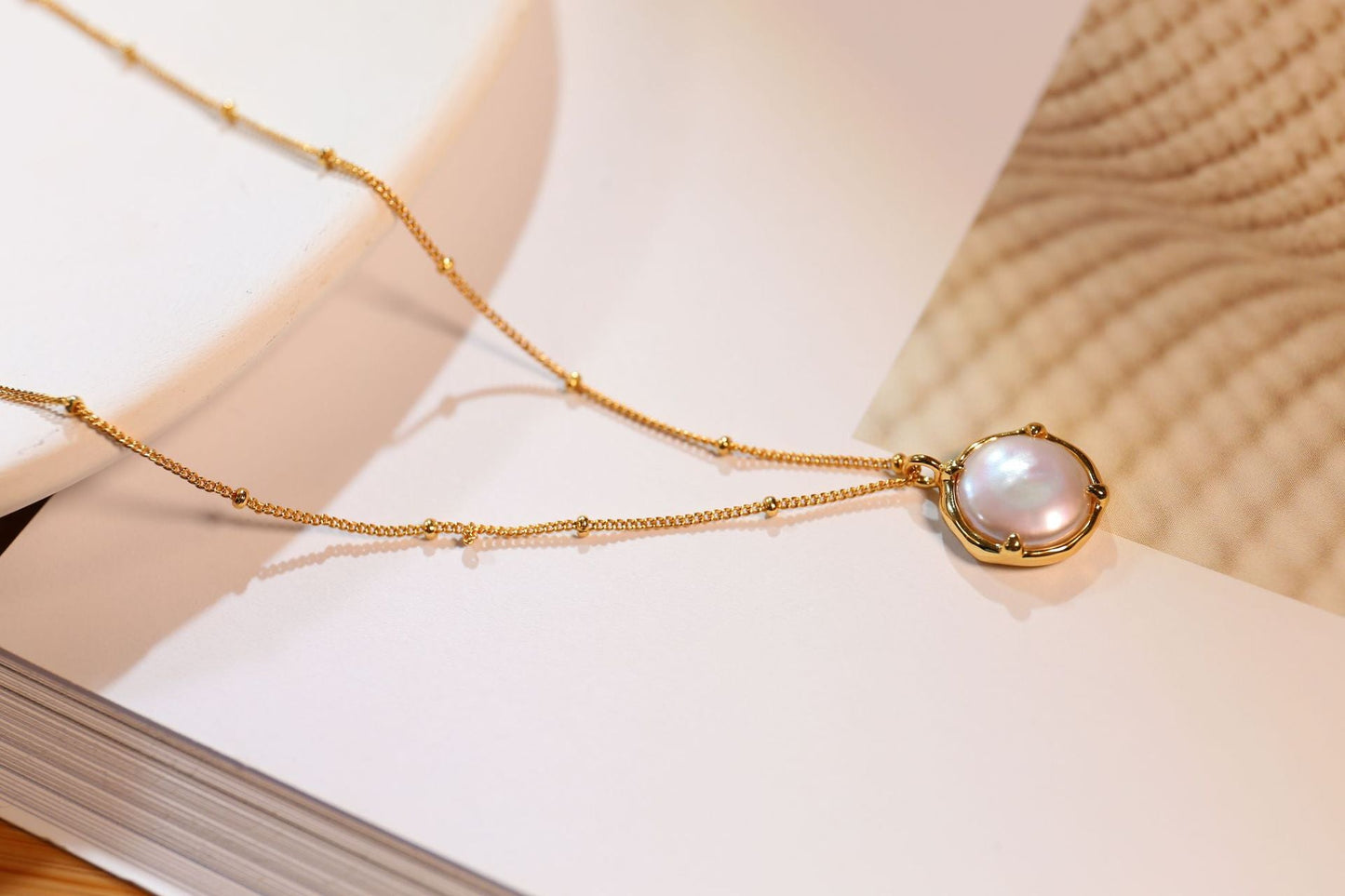 Baroque Button Pearl Necklace,925 Silver, 18k Gold Plated