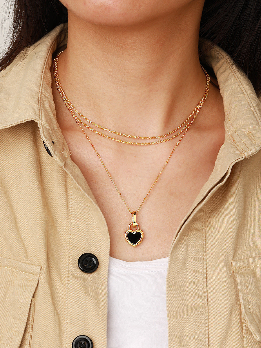 Heart Reversible Pendant Necklace, 925 Silver, 18k Gold Plated,Black Onyx And White Mother-Of-Pearl