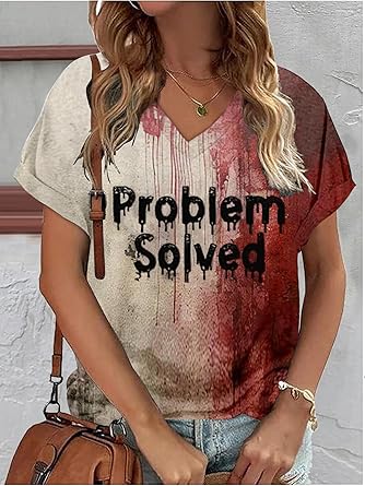 Ventayo – Women’s V-Neck Scary Print Tee