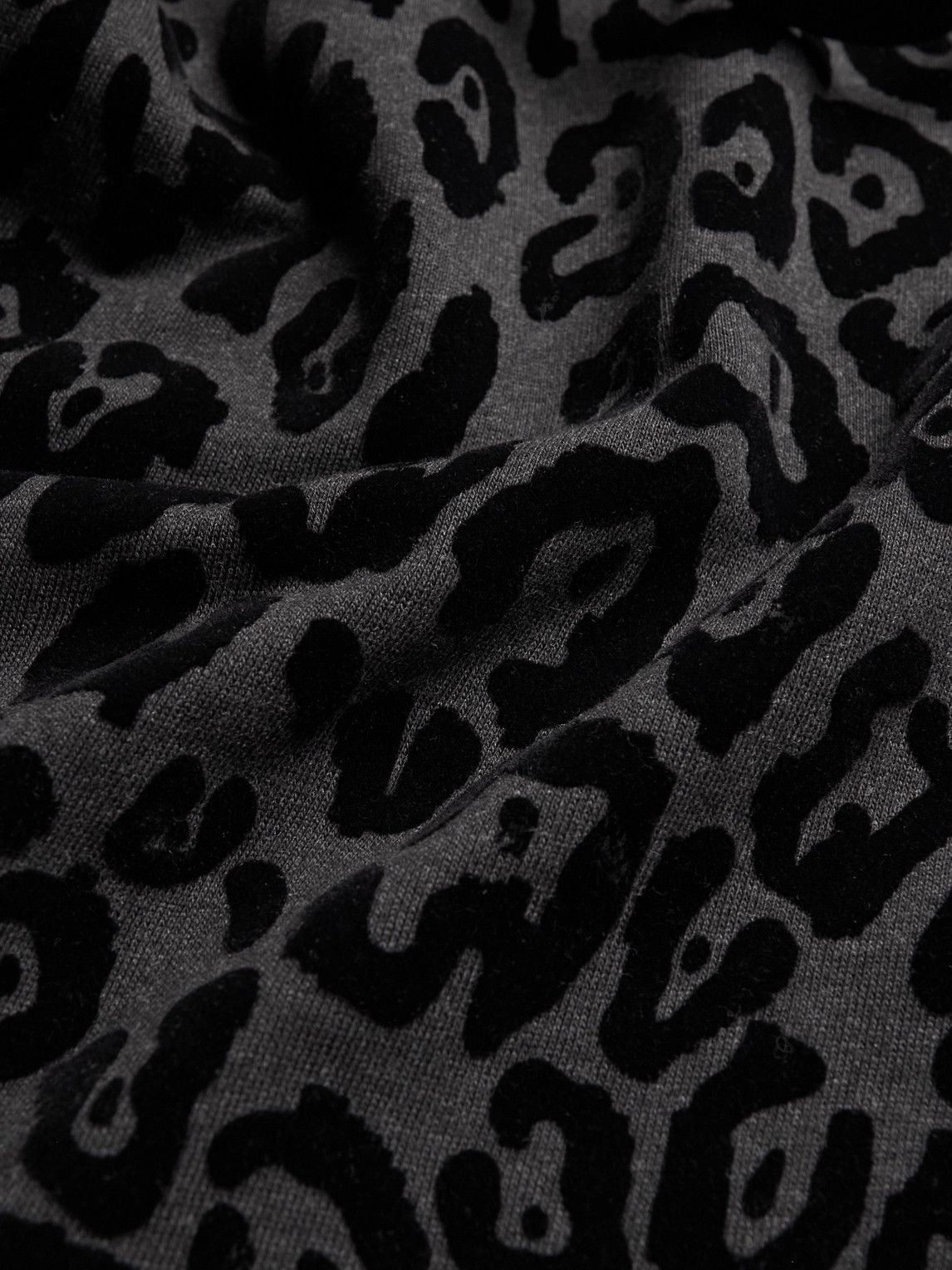Close-up of black leopard print pattern on a gray background