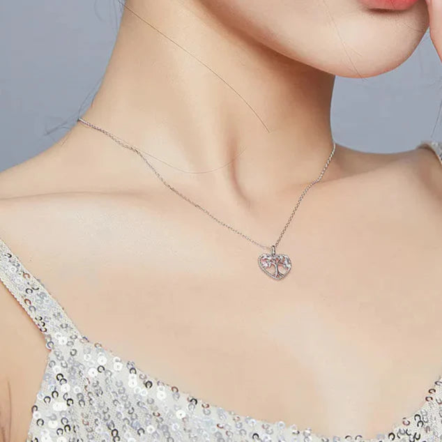 925 Sterling Silver Heart Tree Pendant Necklace