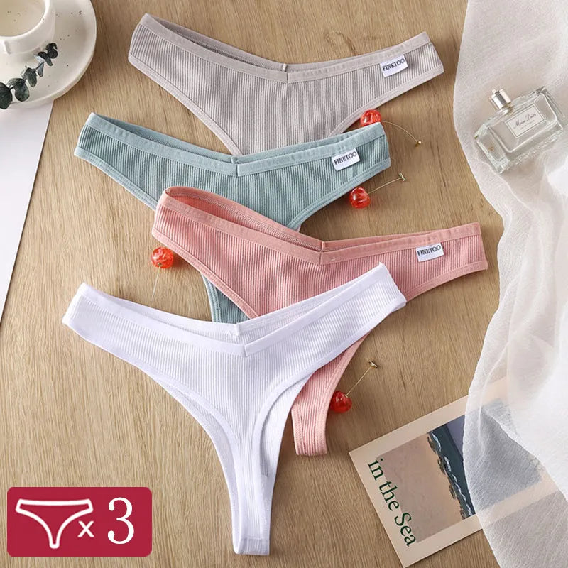 Cotton Thongs Panties Sexy Low Waist G-String Briefs Ladies Brazilian Lingerie Bikini