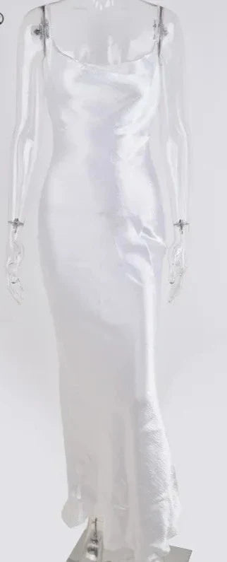 Satin Lace Up Trumpet Long Dress Elegant Bodycon Party Dresses