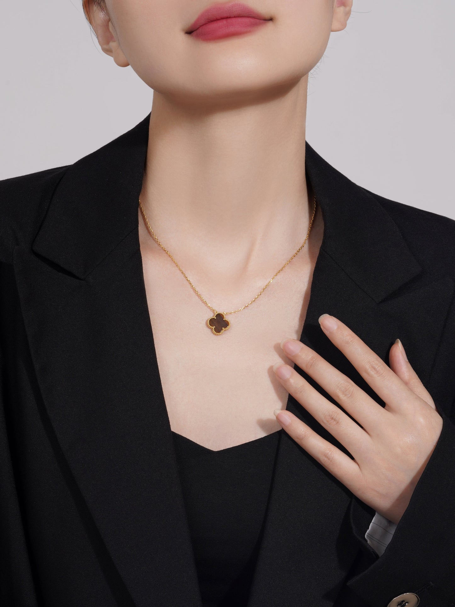 Clover Leaf Necklace, 925 Silver, 18K Gold Plated