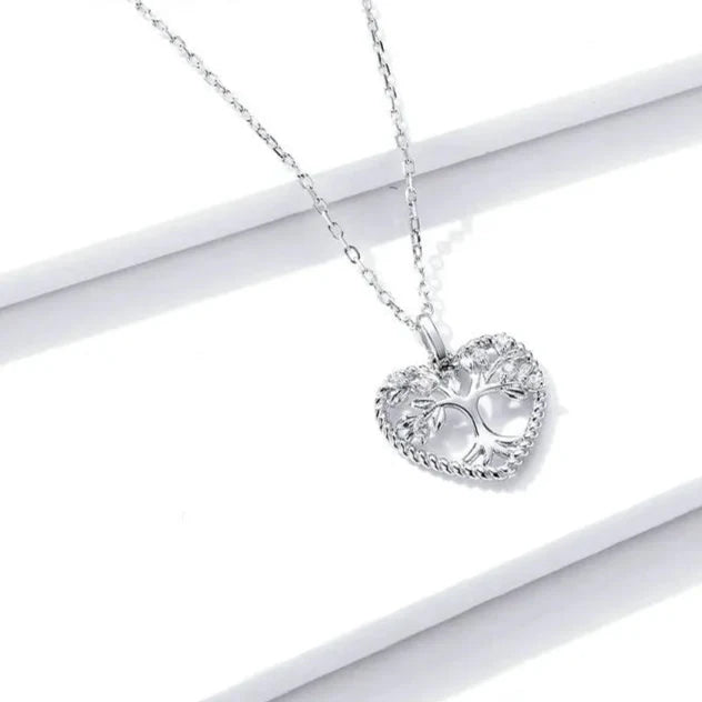 925 Sterling Silver Heart Tree Pendant Necklace